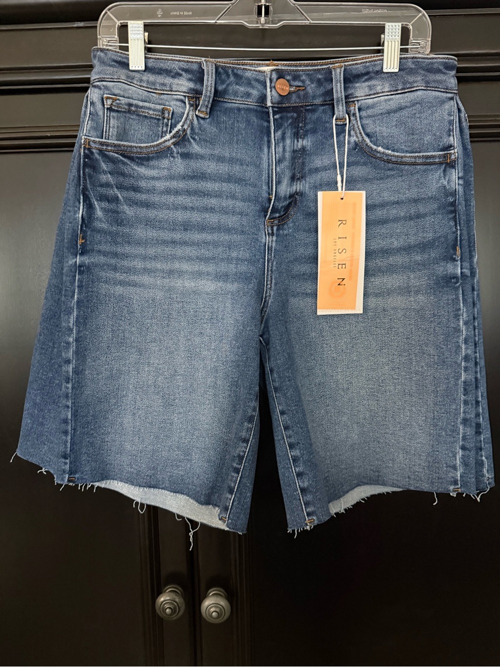 Risen Sam Side Pleat Slouchy Short in Medium Blue
